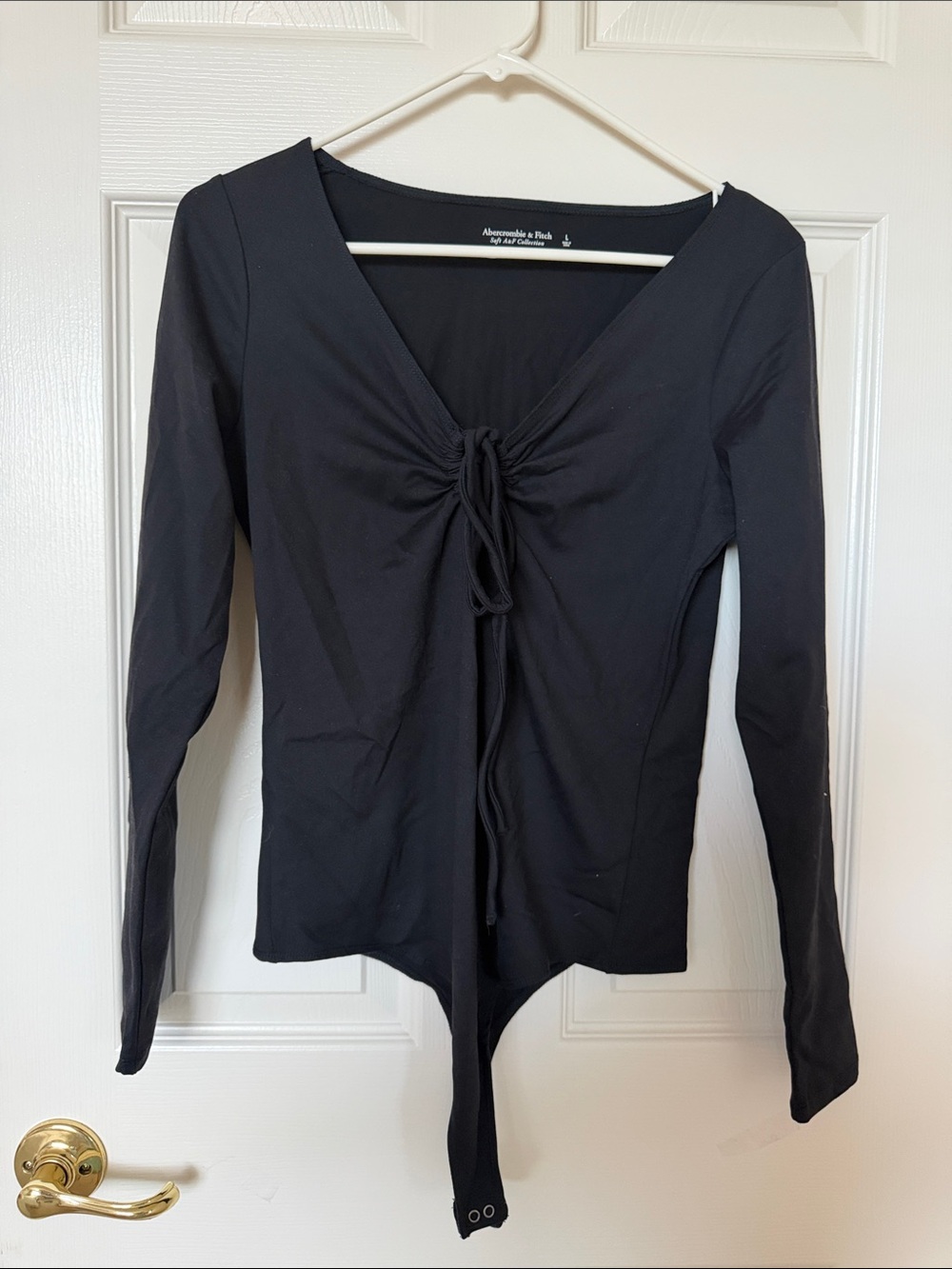 Abercrombie & Fitch Black Long-Sleeve Tie-Front Bodysuit